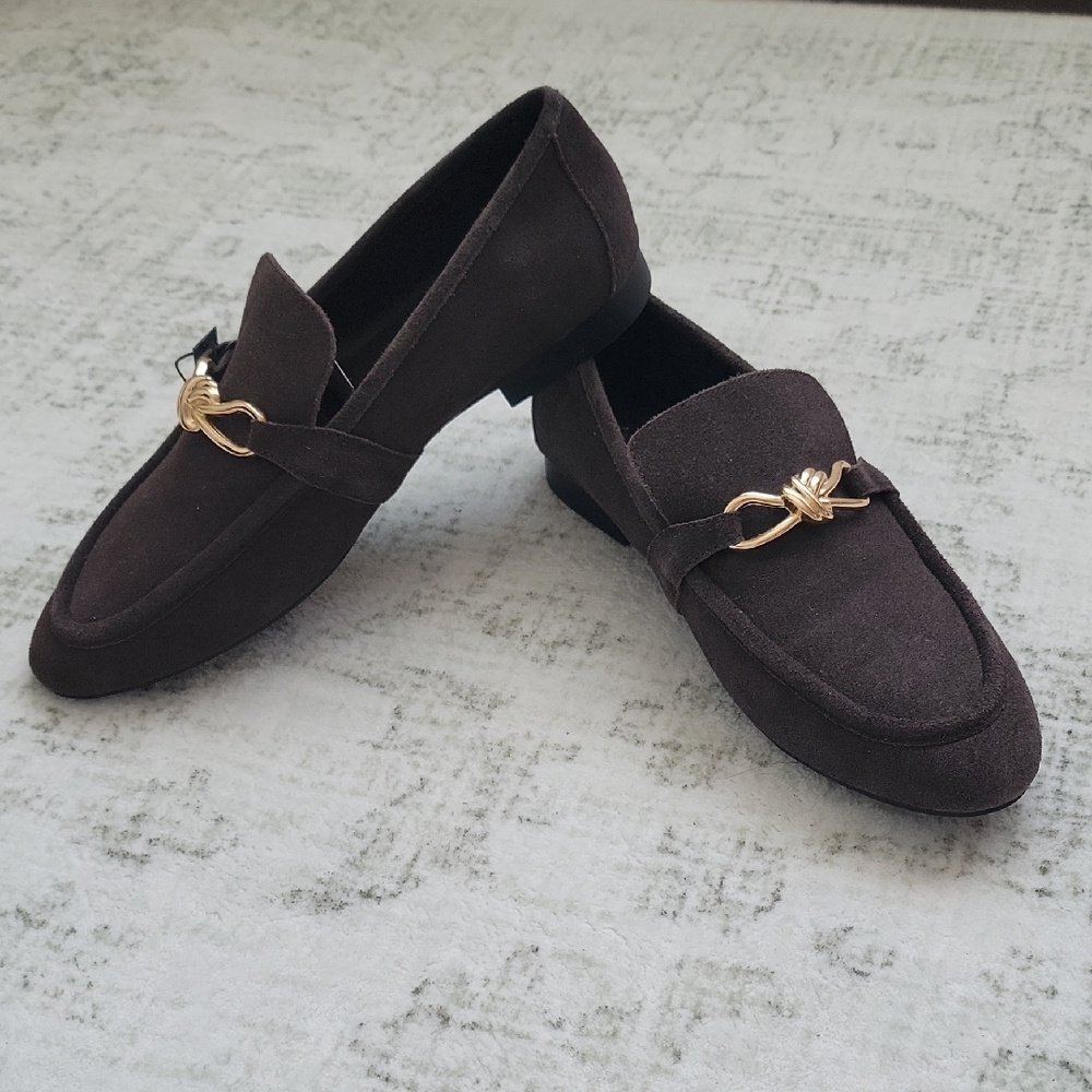 Tahari Dark Brown Loafers with Gold Accent - Picture 4 of 11
